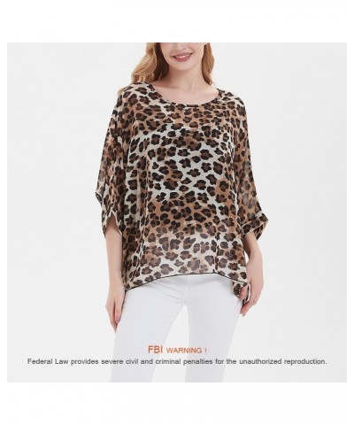 Women's Bohemian Style Summer Beach Lagenlook Top Kimono Loose Waterfall Chiffon Kaftan Poncho Shirt Leopard Brown $10.99 Swi...