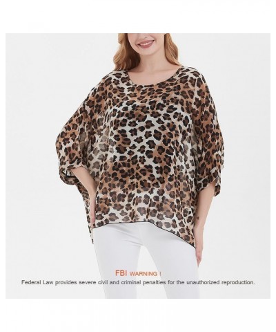 Women's Bohemian Style Summer Beach Lagenlook Top Kimono Loose Waterfall Chiffon Kaftan Poncho Shirt Leopard Brown $10.99 Swi...