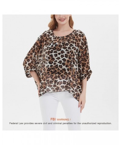 Women's Bohemian Style Summer Beach Lagenlook Top Kimono Loose Waterfall Chiffon Kaftan Poncho Shirt Leopard Brown $10.99 Swi...