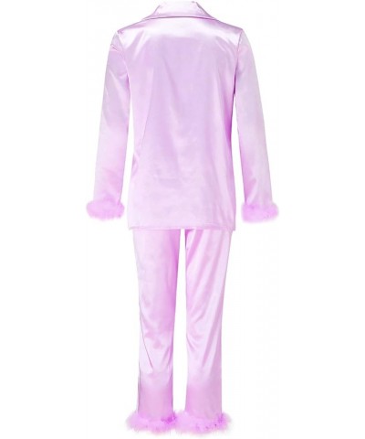 Silk Pajamas for Women Sexy With Robe Cute Pajama Sets for Women With Robe Pj Set for Women Silk Satin Purple $16.97 Sleep & ...