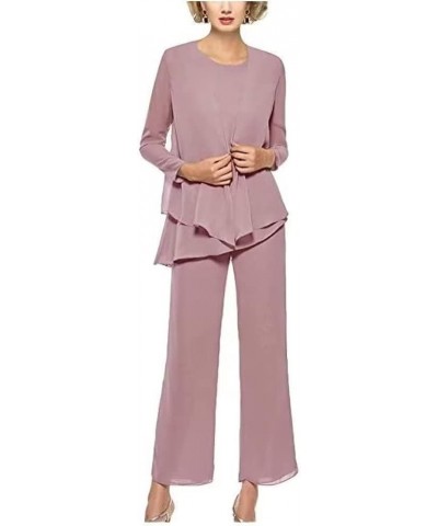 Chiffon 3Pcs Mother of The Bride Pant Suits for Women Wedding Pant Suits for Women Dressy Elegant Dusty-rose $25.65 Suits