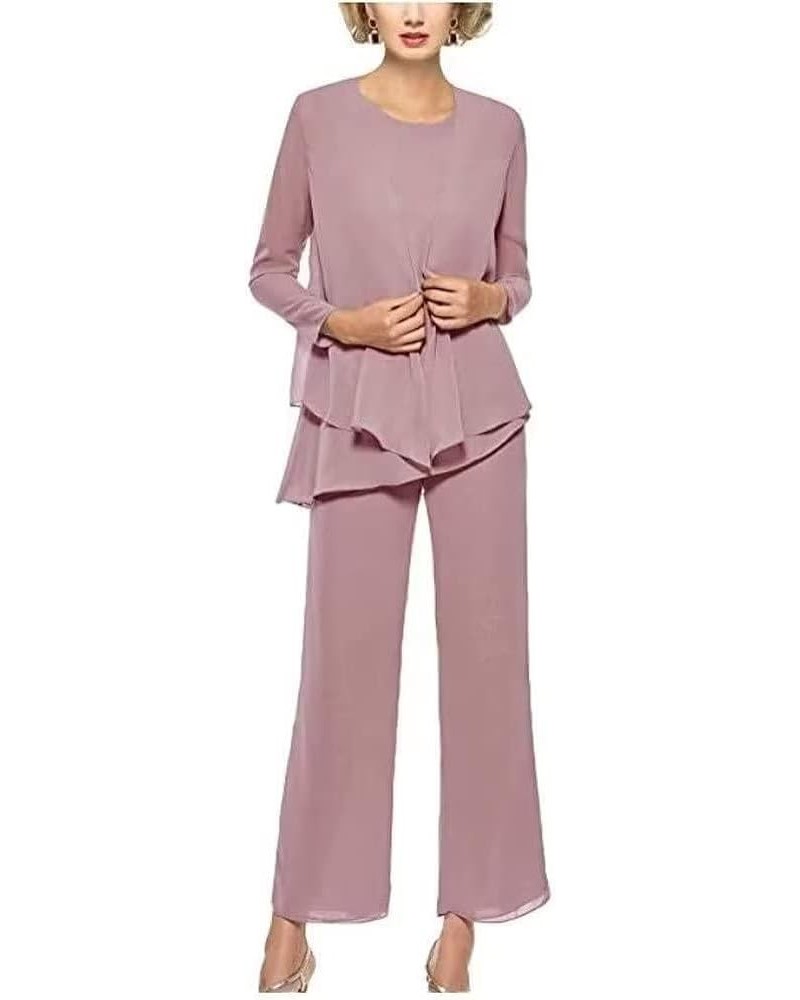 Chiffon 3Pcs Mother of The Bride Pant Suits for Women Wedding Pant Suits for Women Dressy Elegant Dusty-rose $25.65 Suits