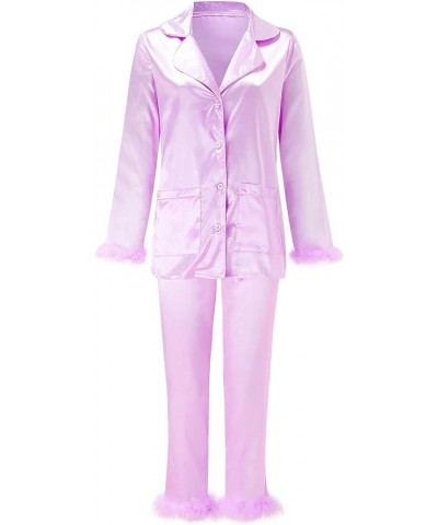 Silk Pajamas for Women Sexy With Robe Cute Pajama Sets for Women With Robe Pj Set for Women Silk Satin Purple $16.97 Sleep & ...