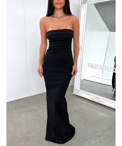 Women Y2k Off Shoulder Bodycon Dress Slim Fitted Long Tube Dresses Backless Stretchy Midi Dress Summer Beach Wear D-black $13...