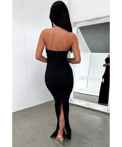 Women Y2k Off Shoulder Bodycon Dress Slim Fitted Long Tube Dresses Backless Stretchy Midi Dress Summer Beach Wear D-black $13...