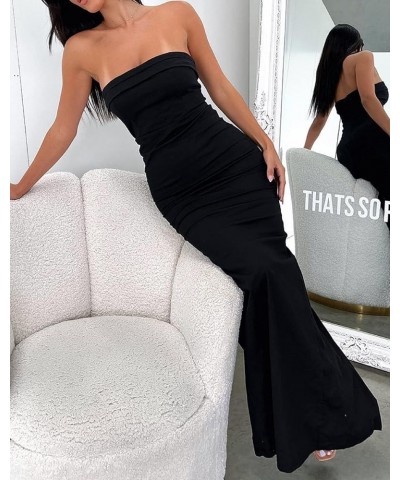 Women Y2k Off Shoulder Bodycon Dress Slim Fitted Long Tube Dresses Backless Stretchy Midi Dress Summer Beach Wear D-black $13...