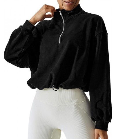 Womens Oversized Half Zip Pullover Sweatshirt Lightweight Stand Collar Athletic Hoodies Long Sleeve Sweatshirts Tops Black $1...