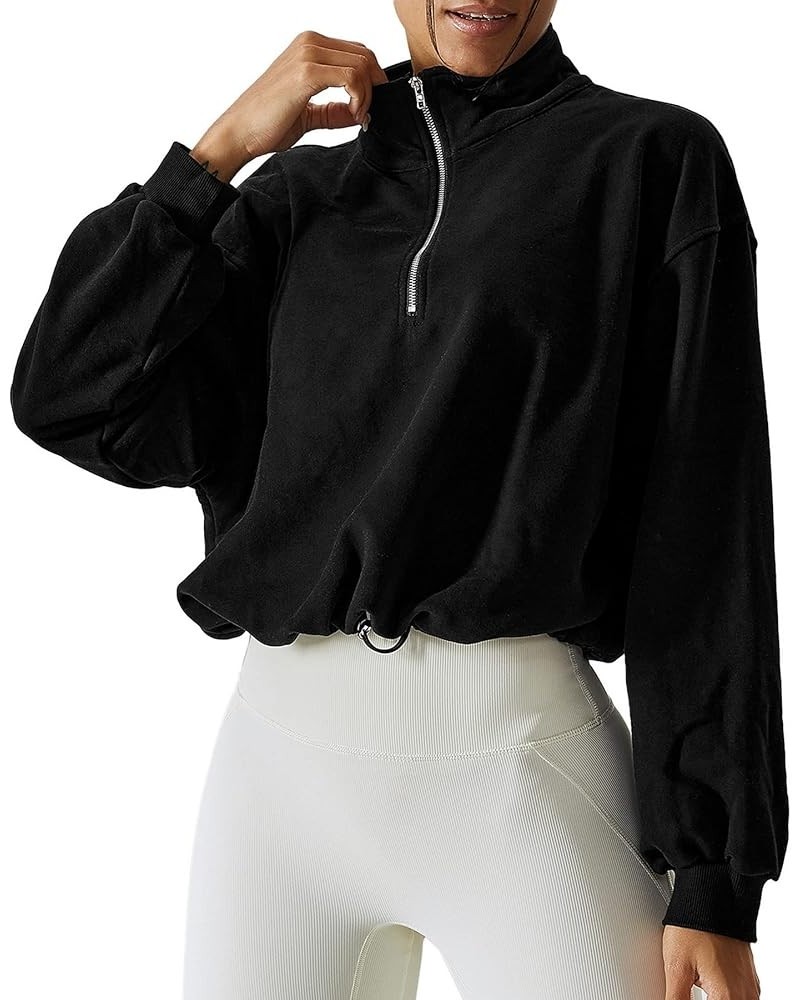 Womens Oversized Half Zip Pullover Sweatshirt Lightweight Stand Collar Athletic Hoodies Long Sleeve Sweatshirts Tops Black $1...