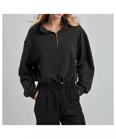 Womens Oversized Half Zip Pullover Sweatshirt Lightweight Stand Collar Athletic Hoodies Long Sleeve Sweatshirts Tops Black $1...