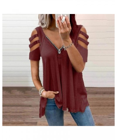 Women's Sexy Cold Shoulder Plus Size Lace Up Tunic Tops Low Cut V Neck T Shirts Flowy Blouse to Wear with Leggings Gray,white...