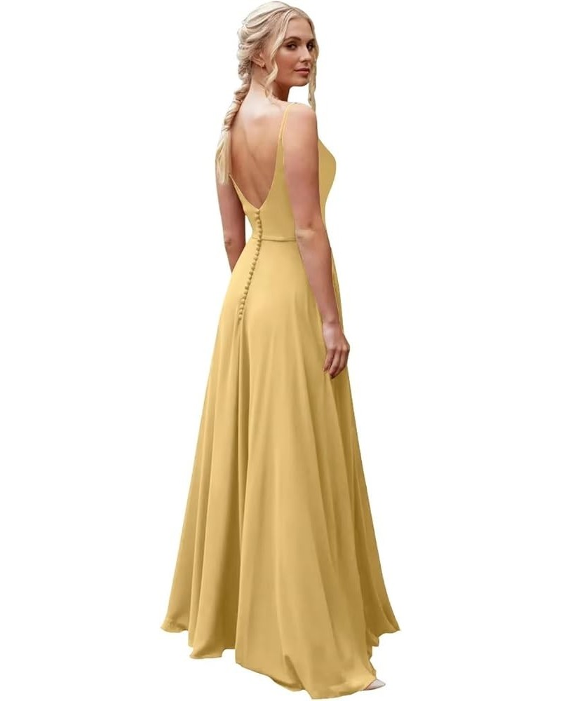 Chiffon Bridesmaid Dresses for Women Long Spaghetti Straps Cowl Neck A Line Sleeveless Open Back Formal Dress Gold $22.13 Dre...