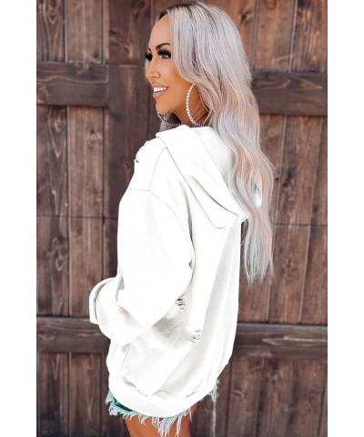 Women's Oversized Ripped Sweatshirt Distressed Hooded Pullover Sweatshirts Solid Loose Trendy Hoodies Fall Tops White $13.60 ...