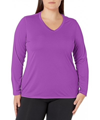 Women's Plus Size Active Cooldri Long Sleeve V-Neck Tee Purple Reef $11.21 Activewear