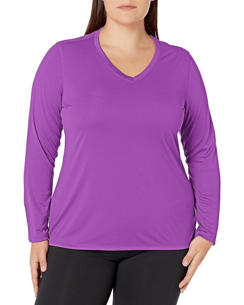 Women's Plus Size Active Cooldri Long Sleeve V-Neck Tee Purple Reef $11.21 Activewear