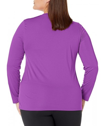 Women's Plus Size Active Cooldri Long Sleeve V-Neck Tee Purple Reef $11.21 Activewear