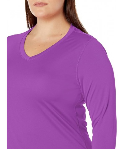 Women's Plus Size Active Cooldri Long Sleeve V-Neck Tee Purple Reef $11.21 Activewear