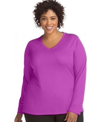 Women's Plus Size Active Cooldri Long Sleeve V-Neck Tee Purple Reef $11.21 Activewear