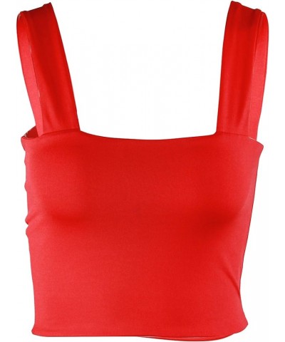 Women Summer Basic Crop Top Solid Sleeveless Stretch Crop Vest Square Neck Slim Crop Tank Top Red $11.21 Tanks