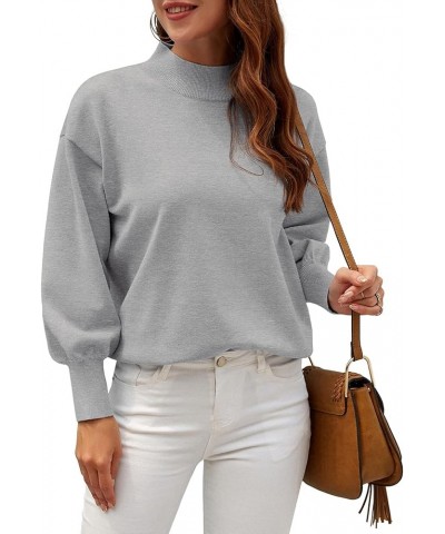 Womens Casual Lightweight Sweater Mock Neck Batwing Long Sleeve Knit Jumper Loose Pullover Tops Silver Gray $21.83 Sweaters