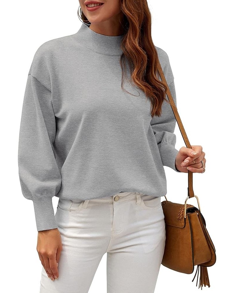 Womens Casual Lightweight Sweater Mock Neck Batwing Long Sleeve Knit Jumper Loose Pullover Tops Silver Gray $21.83 Sweaters