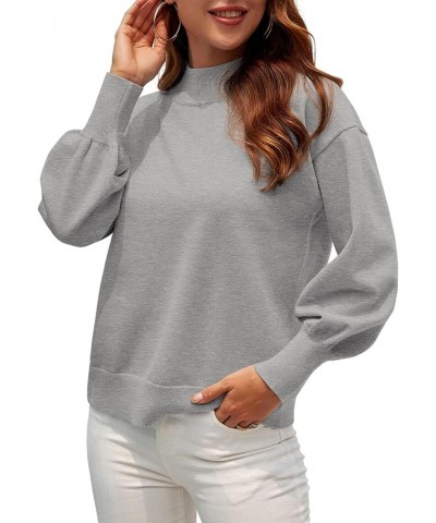 Womens Casual Lightweight Sweater Mock Neck Batwing Long Sleeve Knit Jumper Loose Pullover Tops Silver Gray $21.83 Sweaters