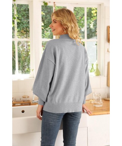 Womens Casual Lightweight Sweater Mock Neck Batwing Long Sleeve Knit Jumper Loose Pullover Tops Silver Gray $21.83 Sweaters