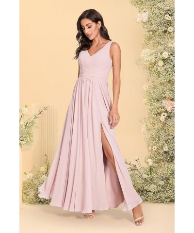 V-Neck Bridesmaid Dress Long with Slit Chiffon A-line Pleated Formal Dresses for Women WD1932P Yellow $24.79 Dresses