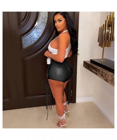 Women Summer Sexy Faux Leather Biker Shorts Stretch High Waist Shinny Slim Short Hot Pant Party Black220488 $7.94 Shorts