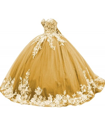 Women's Sparkly Quinceanera Dresses Ball Gowns 3D Flowers Strapless Dresses Sweetheart Tulle Sweet 15 16 Dresses XY094 Gold $...