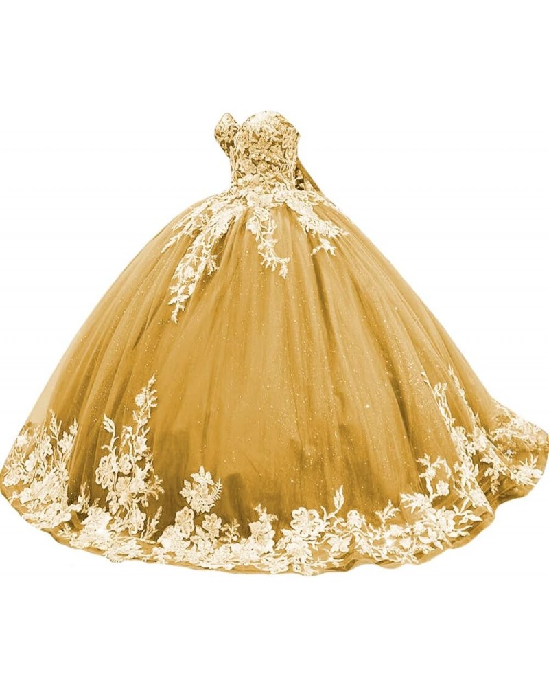 Women's Sparkly Quinceanera Dresses Ball Gowns 3D Flowers Strapless Dresses Sweetheart Tulle Sweet 15 16 Dresses XY094 Gold $...