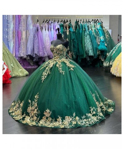 Women's Sparkly Quinceanera Dresses Ball Gowns 3D Flowers Strapless Dresses Sweetheart Tulle Sweet 15 16 Dresses XY094 Gold $...