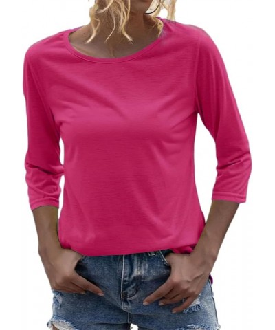 Women Fashion O-Neck 3/4 Sleeve T Shirt Solid Casual Basic Tops Rose Red $13.99 T-Shirts