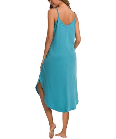 Nightgowns for Women Sexy Lingerie Dress Soft Full Slips Dresses with Pockets S-XXL Lake Blue $13.16 Sleep & Lounge