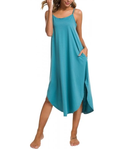 Nightgowns for Women Sexy Lingerie Dress Soft Full Slips Dresses with Pockets S-XXL Lake Blue $13.16 Sleep & Lounge