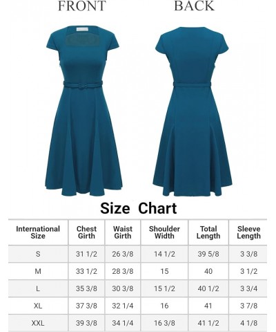 Women's Office Swing Dress Square Neck Fit and Flare Work Dresses Peacock Blue $29.69 Dresses