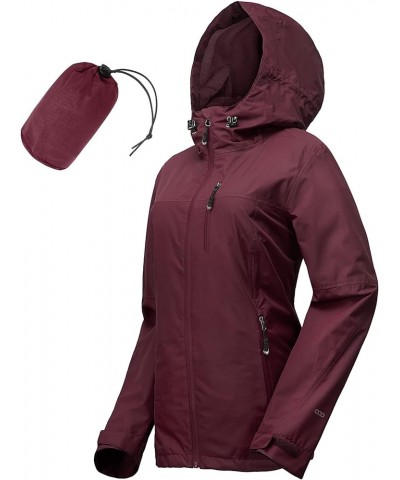 Packable Rain Jacket Women Lightweight Waterproof Raincoat with Hood Cycling Bike Jacket Windbreaker Wine Red $27.06 Coats