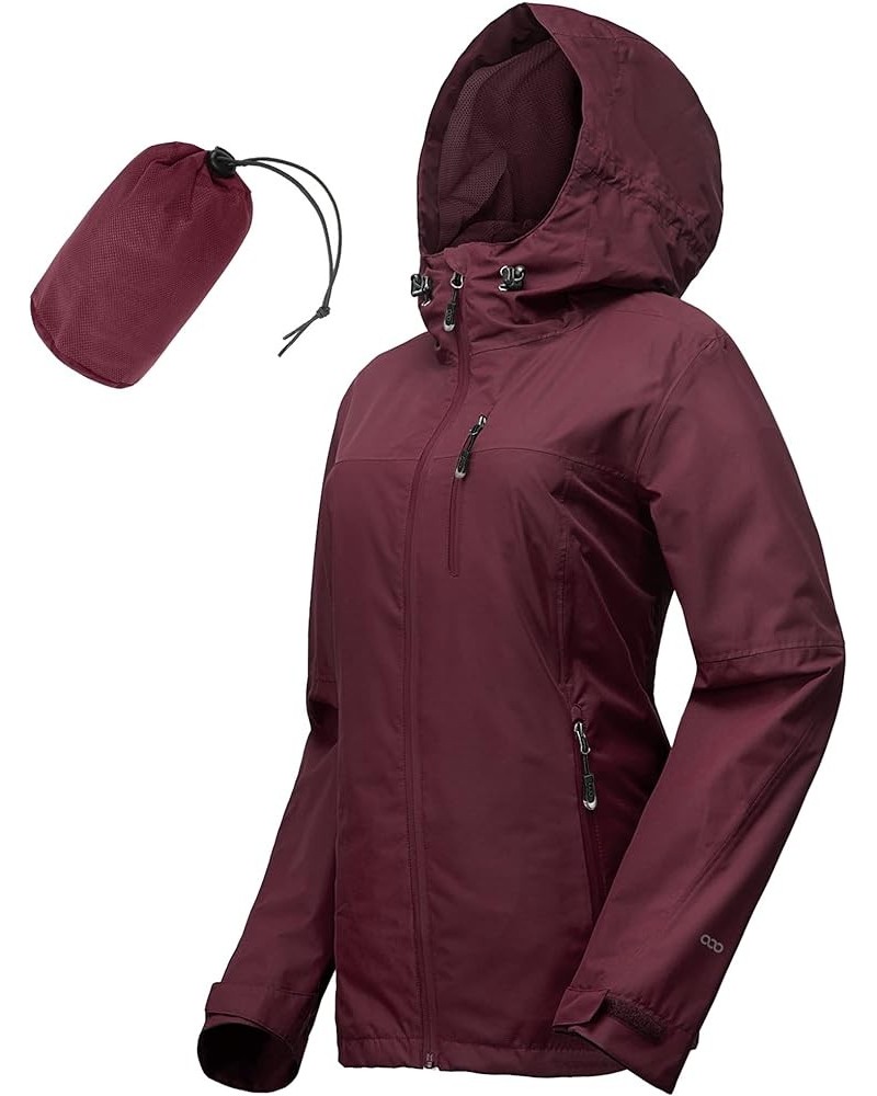 Packable Rain Jacket Women Lightweight Waterproof Raincoat with Hood Cycling Bike Jacket Windbreaker Wine Red $27.06 Coats