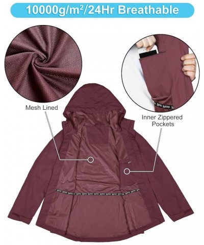 Packable Rain Jacket Women Lightweight Waterproof Raincoat with Hood Cycling Bike Jacket Windbreaker Wine Red $27.06 Coats