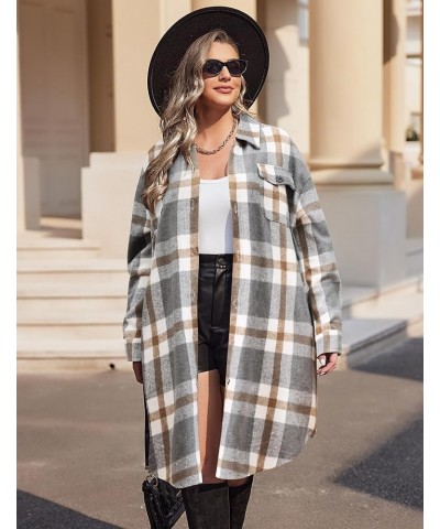 Womens Plus Size Flannel Plaid Shirts Long Sleeve Lounge Lapel Boyfriend Button Down Tartan Long Jacket Coats B-grey $23.03 B...