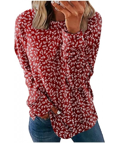 Long Sleeve Shirts for Women Oversized Fashion Crewneck Tops Casual Loose Fitting Pullover T-Shirt Print Sweatshirt 03-red $1...