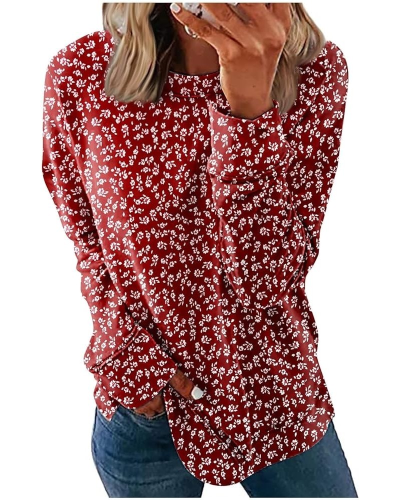 Long Sleeve Shirts for Women Oversized Fashion Crewneck Tops Casual Loose Fitting Pullover T-Shirt Print Sweatshirt 03-red $1...