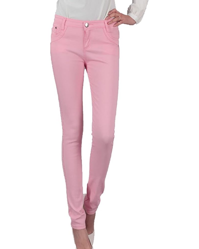 Women's Casual Pencil Jeans High Waist Stretch Skinny Denim Trousers Solid Color Slimming Pocket Denim Pants Pink $9.17 Jeans