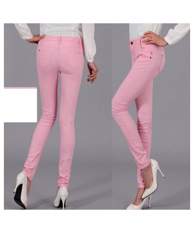 Women's Casual Pencil Jeans High Waist Stretch Skinny Denim Trousers Solid Color Slimming Pocket Denim Pants Pink $9.17 Jeans