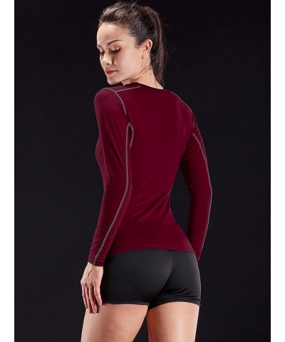 Women's 3 Pack Running Compression Long Sleeve T Shirt 19, Black,grey,wine Red $18.04 Activewear