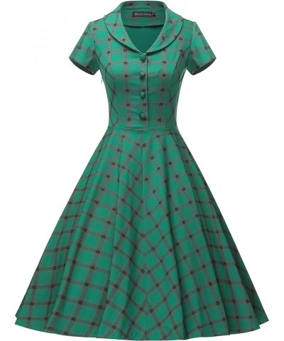 Women's 1950s Vintage Plaid&Dot Swing Tea Dress with Pockets Green Plaid 2 $22.87 Dresses