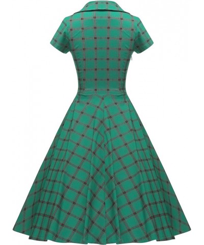 Women's 1950s Vintage Plaid&Dot Swing Tea Dress with Pockets Green Plaid 2 $22.87 Dresses