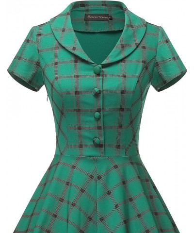 Women's 1950s Vintage Plaid&Dot Swing Tea Dress with Pockets Green Plaid 2 $22.87 Dresses