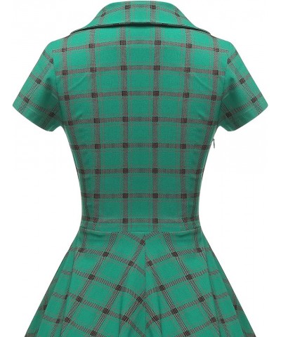 Women's 1950s Vintage Plaid&Dot Swing Tea Dress with Pockets Green Plaid 2 $22.87 Dresses