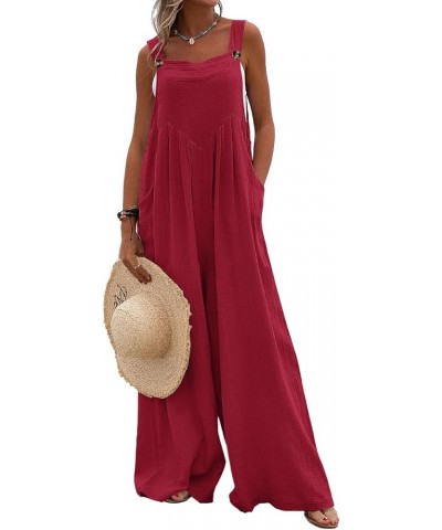 Women's Floral Printed Square Neck Sleeveless Wide Leg Long Pants Romper Jumpsuit with Pockets Solid Burgundy $22.54 Jumpsuits