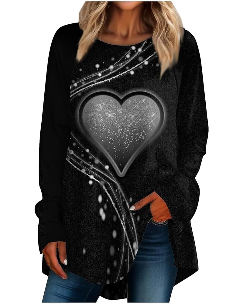 Workout Tops For Women, Valentine Shirts For Women Long Sleeve Shirt Spring Sweatshirt Heart Graphic Blouse Dressy 2-gray $10...